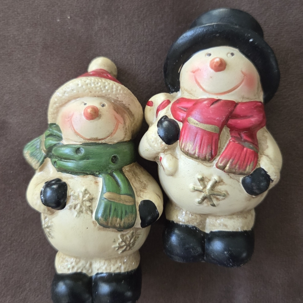 Festive Snowman Figurines with Red and Green Accents